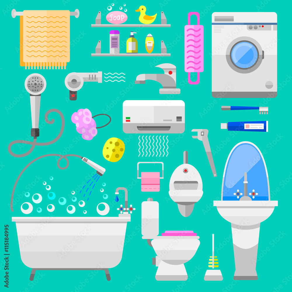 Bathroom icons toilet symbols vector illustration. Bathroom symbols water icon and hygiene collection bathroom symbols. Faucet room clean bathroom symbols.