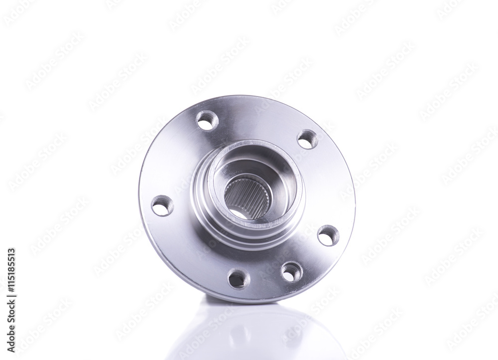 Car bearing hub isolated on white with reflection Car bearing hub isolated on white with reflection