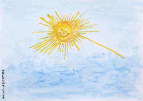 Painted sun with clouds