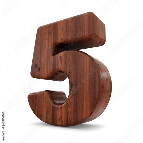 Fototapeta Naklejka Na Ścianę i Meble -  3d wood material number 5 five isolated white background.