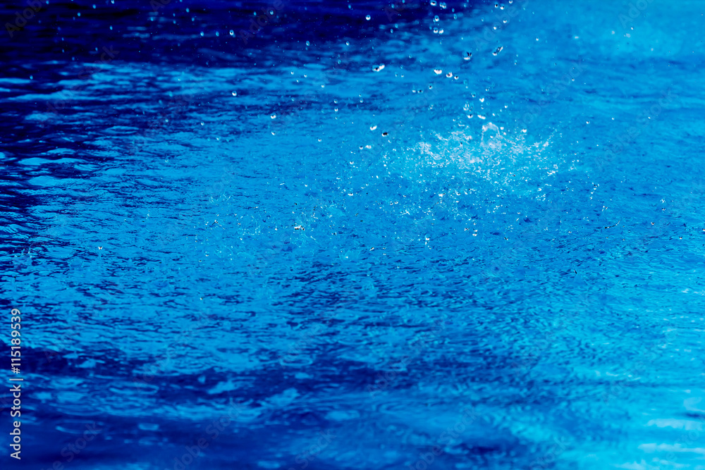 Water droplets and spray, blue water splash
