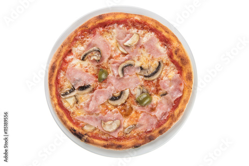 Top view of capricciosa pizza