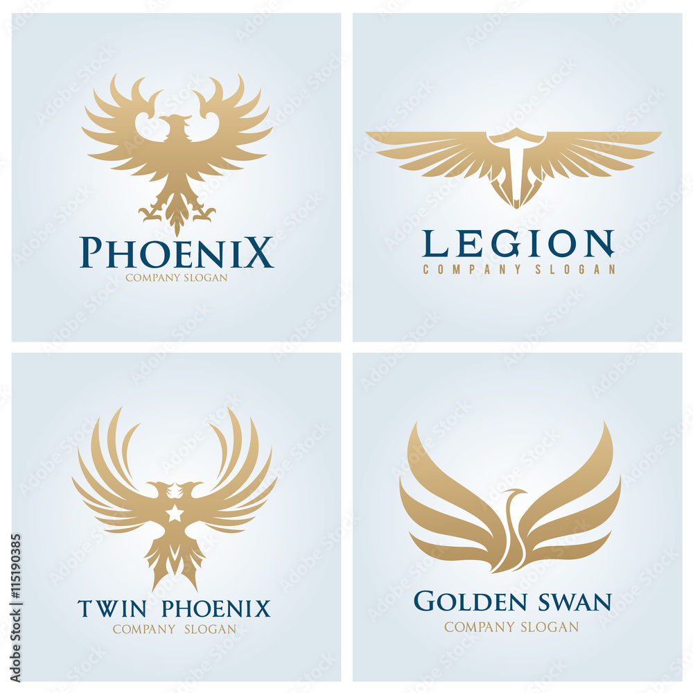 Fototapeta premium Eagle logo set. Bird logo. Phoenix logo. Wing logo. Vector logo template.