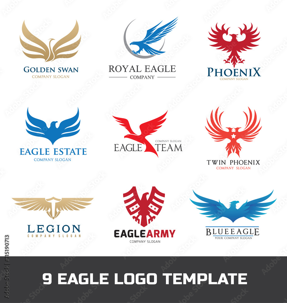 Eagle logo set. Bird logo. Phoenix logo. Wing logo. Vector logo template. Eagle logo set. Bird logo. Phoenix logo. Wing logo. Vector logo template.