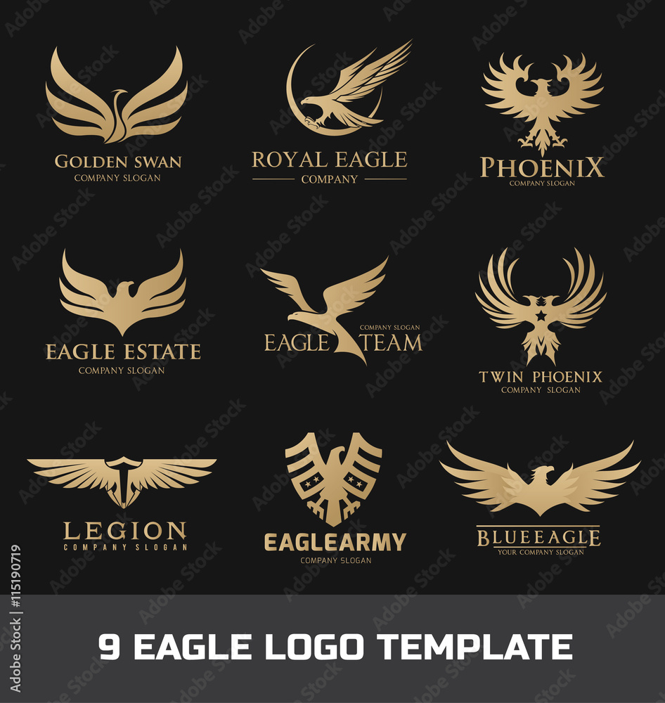 Fototapeta premium Eagle logo set. Bird logo. Phoenix logo. Wing logo. Vector logo template.