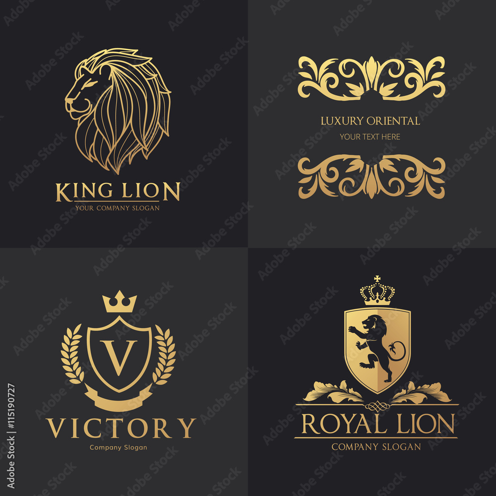 Naklejka premium vector illustrationLuxury logo set. hotel logo. lion logo.crest logo set. vector logo template.
