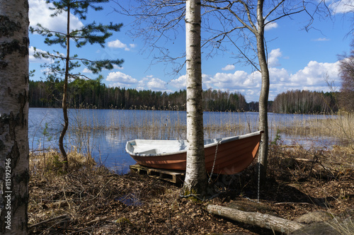 Abandoned boat on the lake