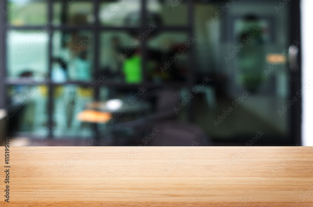 Selected focus empty brown wooden table and Coffee shop blur bac Selected focus empty brown wooden table and Coffee shop blur bac
