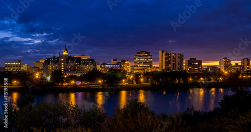 Принти на полотні Saskatoon skyline along the Saskatchewan River  in Saskatoon, Saskatchewan