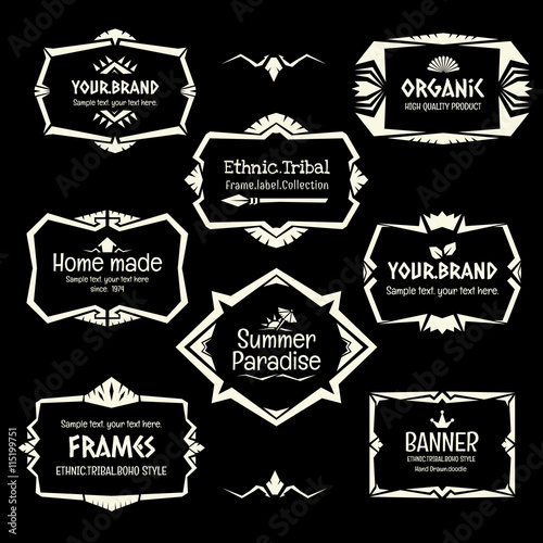 Doodle vector frame set.Ethnic Tribal  style frame collection.