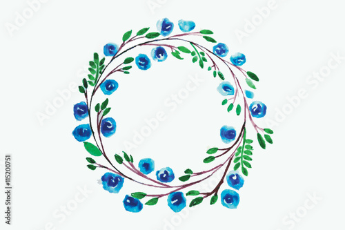 Blue Flower watercolor wreath for beautiful design