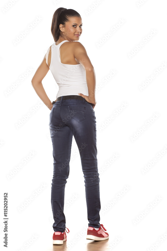 young cute latina in jeans from behind Stock Photo | Adobe Stock