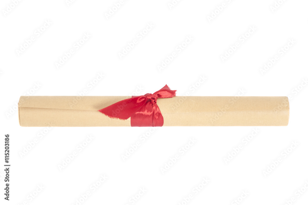 Diploma tied with red ribbon Diploma tied with red ribbon