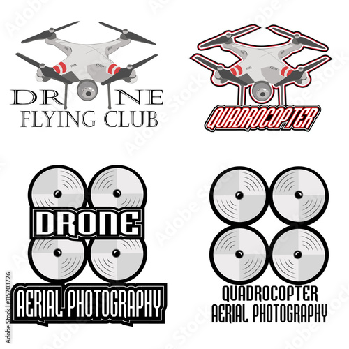 drone logos, badges, emblems and design elements. Quadrocopter store, repair & service logotypes.