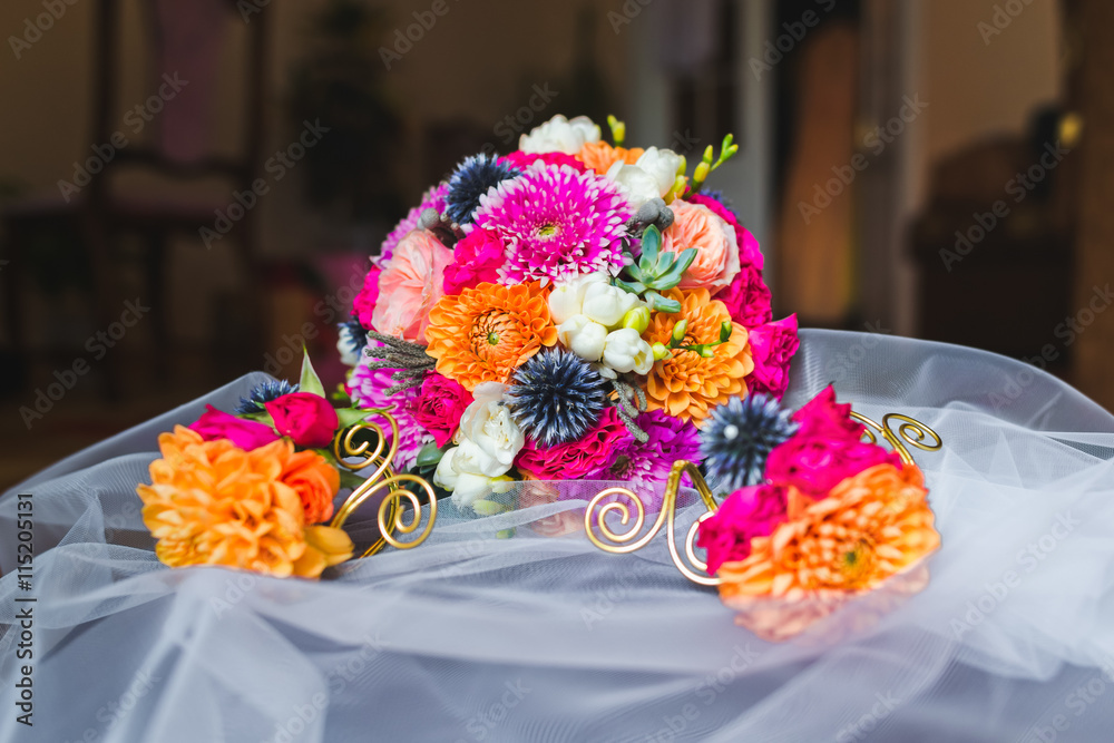 Beautiful colorful bride bouquet.