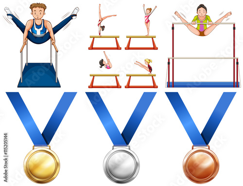 Gymnastics athletes and sport medals