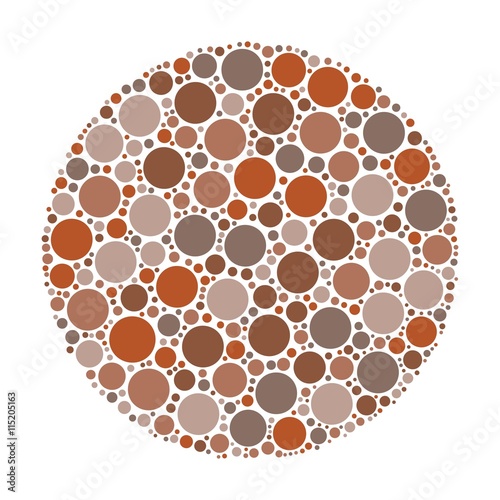 Circle made of dots in shades of brown. Abstract vector illustration inspired by medical Ishirara test for color-blindness.