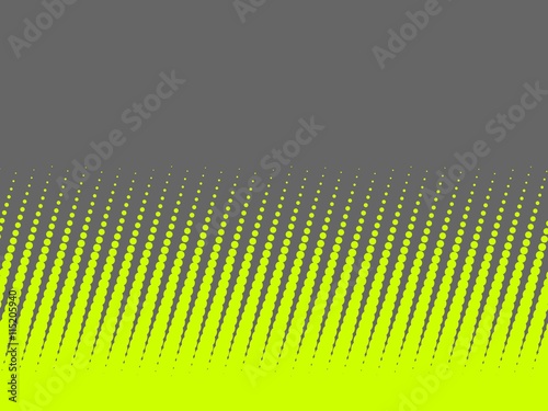 Halftone background of green dots on grey background. Gradient of large dots at the bottom and smaller dots at the top of illustration. Looks like sharp spikes.
