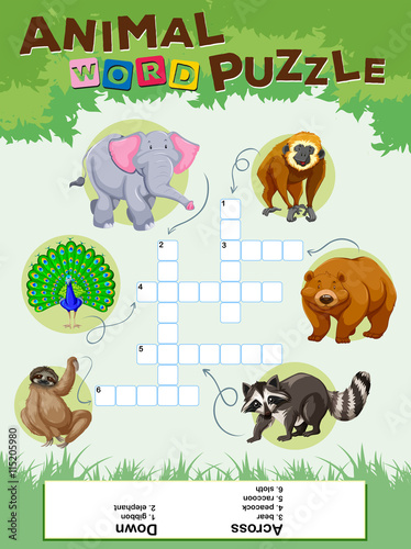 Word puzzle game with wild animals