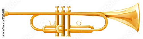 Golden trumpet on white background