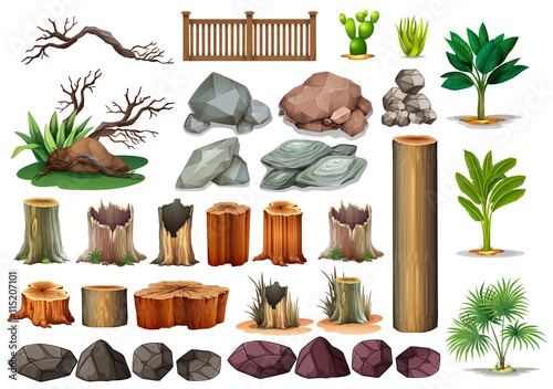 Gardening set of rocks and branches