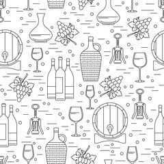 Seamless pattern with winemaking design element on white 