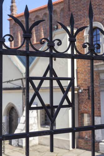 Star of David on metal fence of Old Synagogue, Krakow, Poland