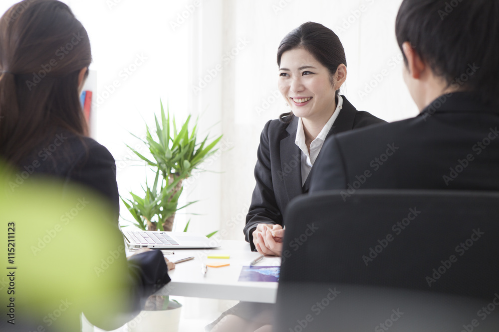 Three businessmen have a fun and meeting in the office Three businessmen have a fun and meeting in the office