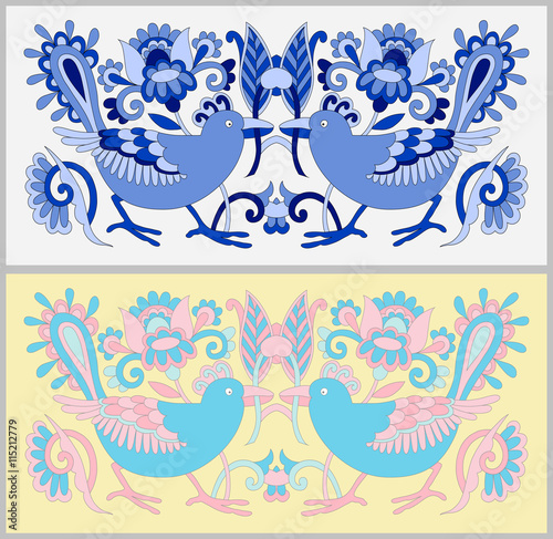 original oriental decorative ethnic bird with flowers, ethno ukr