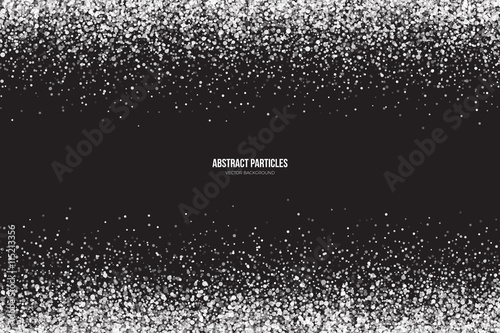 Abstract bright white shimmer glowing round particles vector background. Snowfall effect. Falling scatter shine tinsel light explosion. Celebration, holidays and party illustration