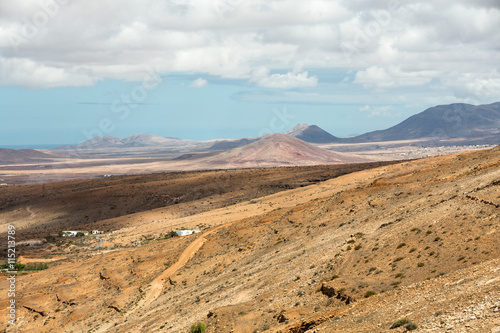 Landscape of fields and mountains near Antigua village  Fuerteventura  Canary Islands  Spain