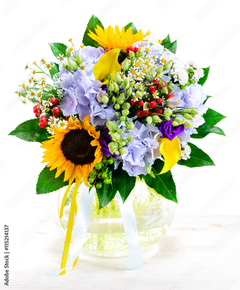 Fototapeta premium bright summer Bouquet with sunflower isolate on white