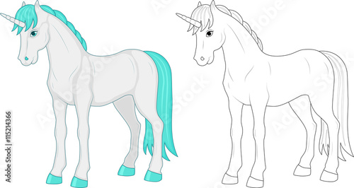 unicorn  coloring and color image