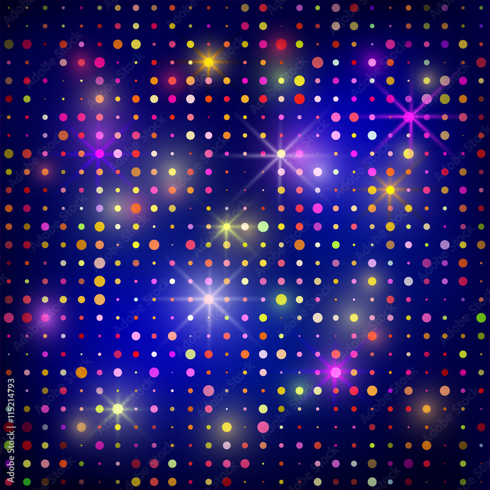 Abstract bright design with the circles. Disco lights vector background.  Colorful shining dots background Stock Vector | Adobe Stock
