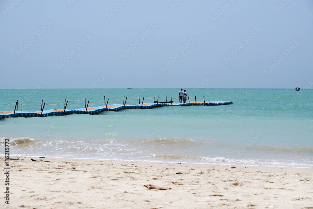 colorful plastic dock with sea background at Khaolak Thailand