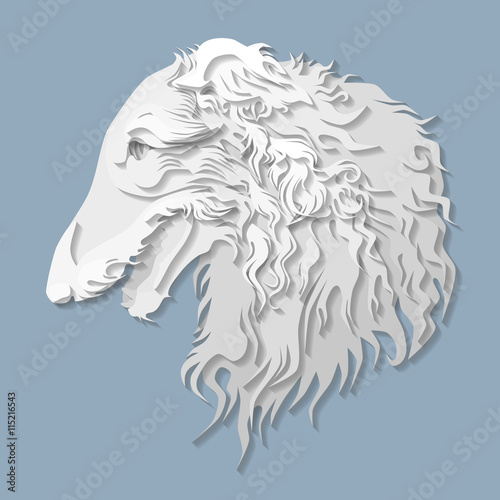 Side portrait of Russian borzoi in paper cut style