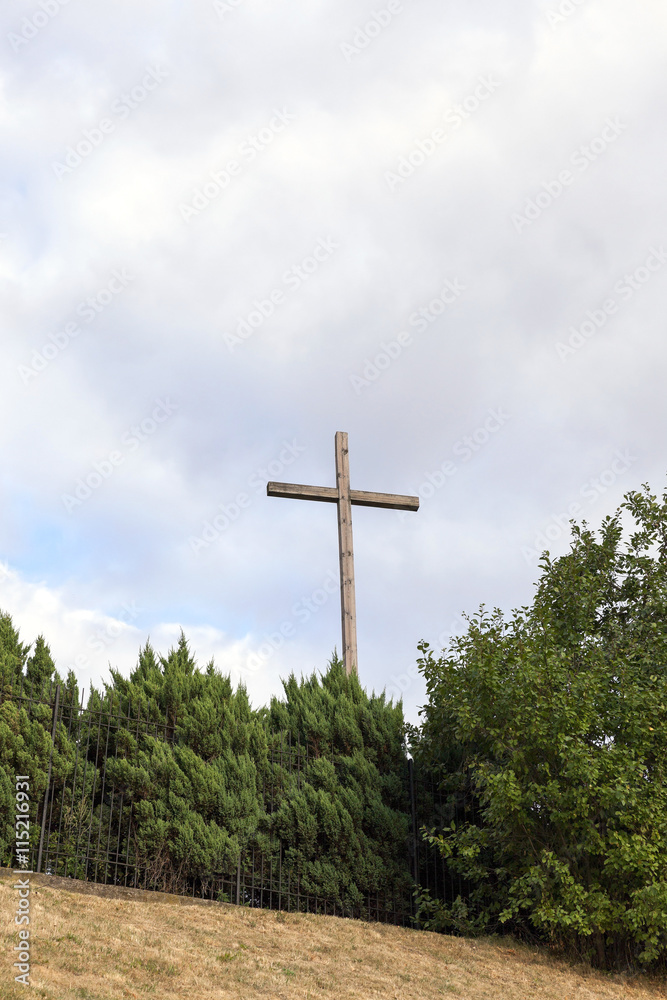 wooden cross near the church