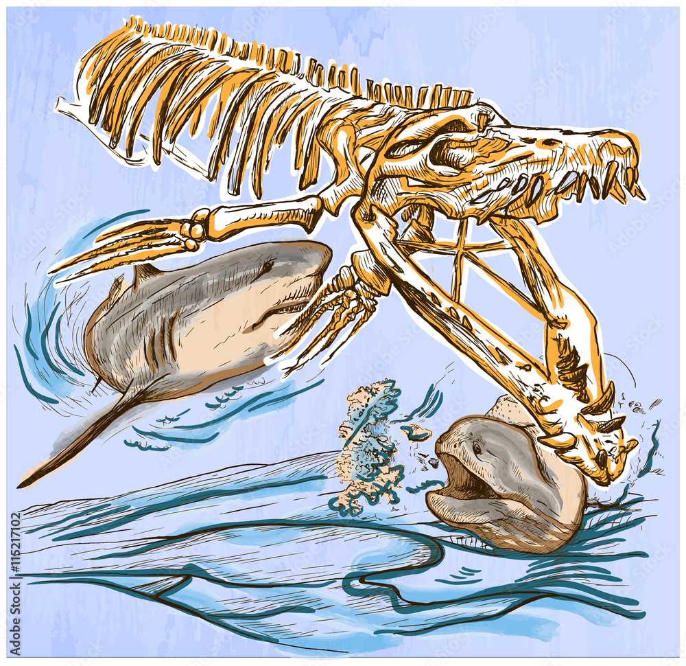 Underwater Prehistory - An hand drawn vector Stock Vector | Adobe Stock