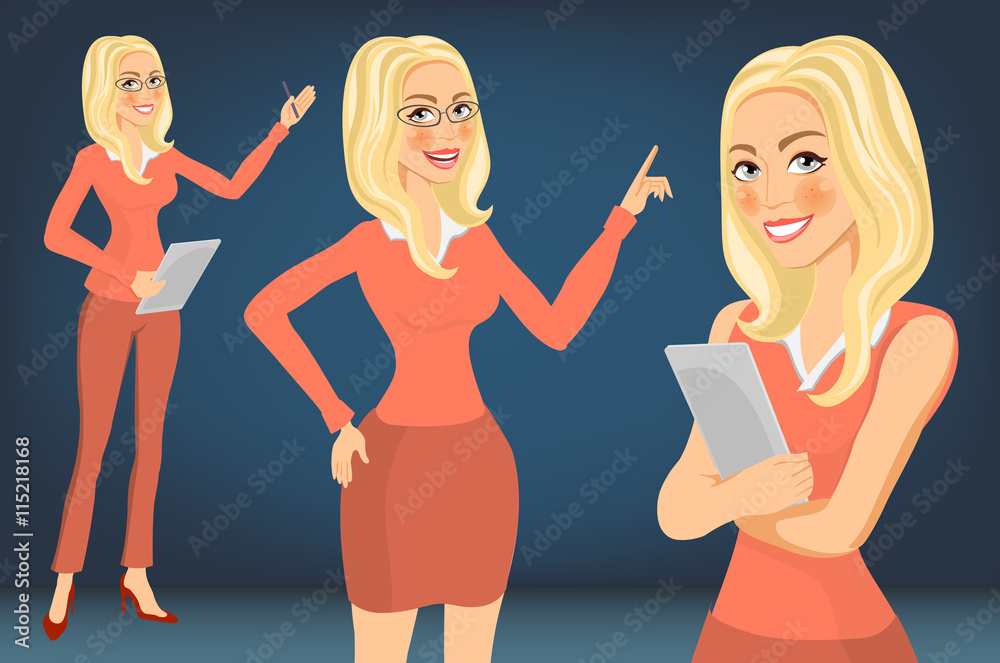 Business Woman blonde. Girl. young women in elegant office clothes art ...