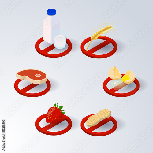 set of icons isometric common allergens