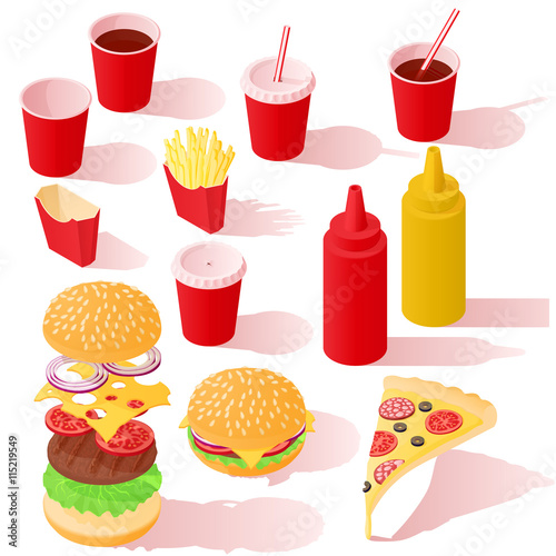 fast food isometric icon set