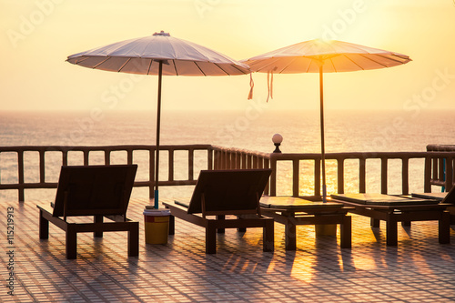 Terrace with a view on sea and the sunset
