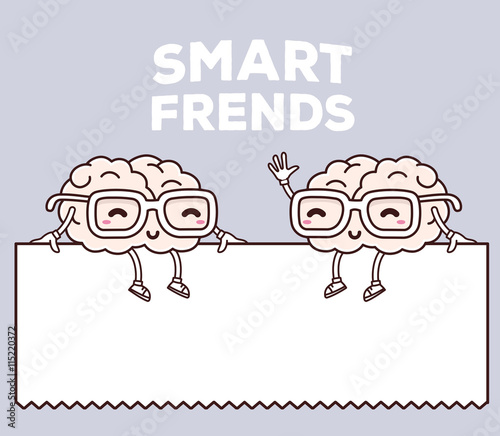 Vector illustration of retro color smile smart friends with glas