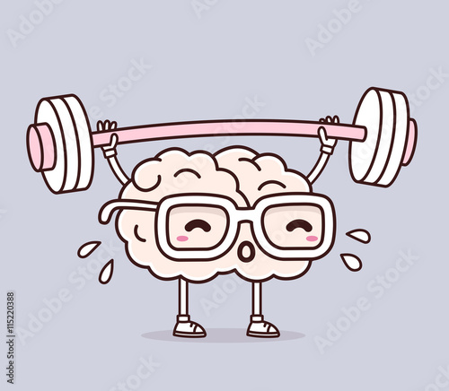 Vector illustration of retro pastel color pink brain with glasse