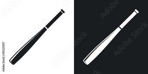 Vector baseball bat icon. Two-tone version on black and white background