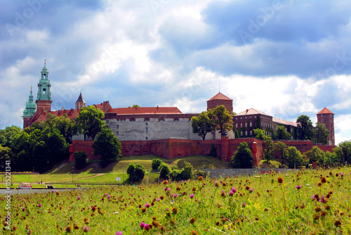 View of Wawel castle and Vistula River in Krakow.