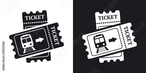Train tickets icon, stock vector. Two-tone version on black and white background