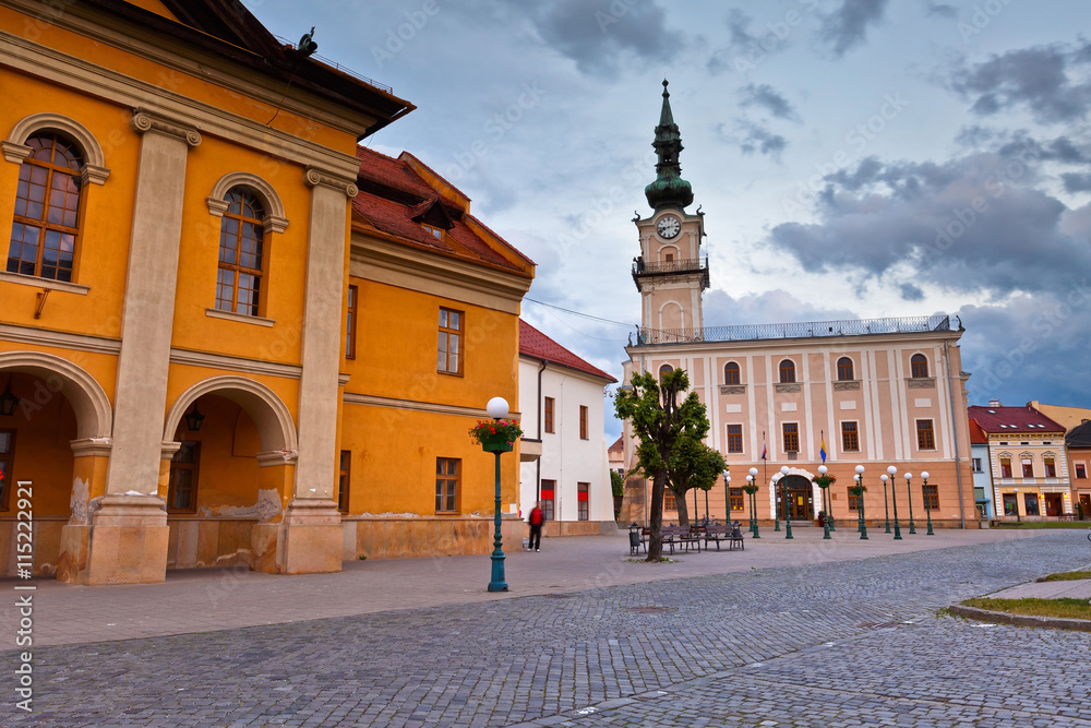 Town hall and the main square in the town of Kezmarok, Slovakia.