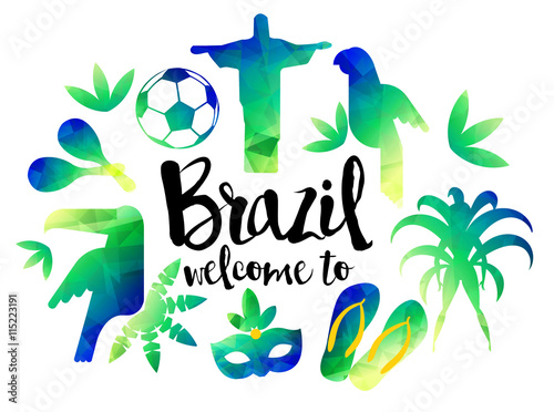 Welcome to Brazil. Icon Set Travel and tourism concept. Brazil background. Vector illustration