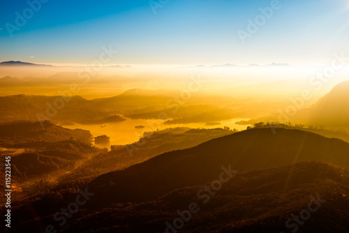 Sunrise on the mountain Adam's Peak. Sri Lanka. © Beautiful textures
